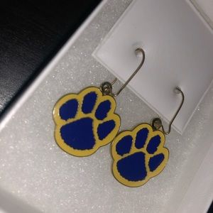 yellow and blue paw-print earrings